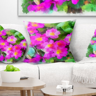 Petites fleurs roses avec feuilles vertes - coussin à imprimé floral