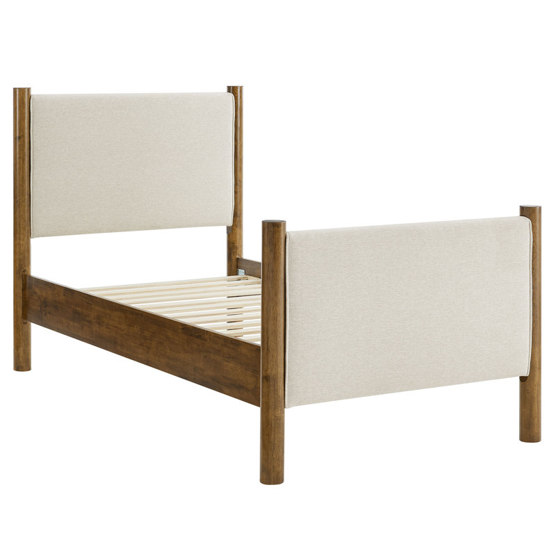 Lit plateforme tapissier Maven Boucle, Noyer ivoire, Simple, Bois manufacturé