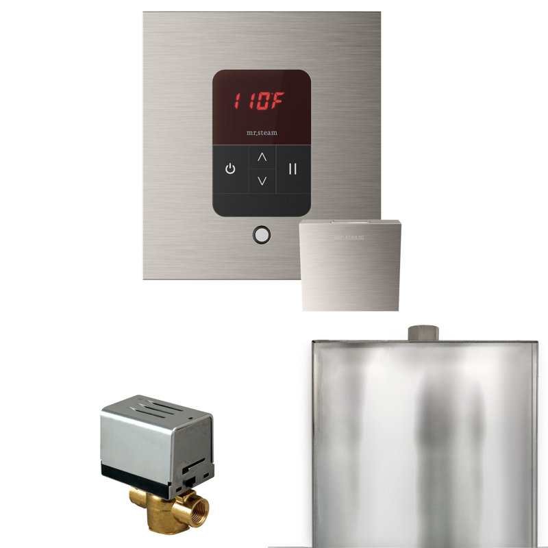Basic Butler Steam Shower Control Package with Square iTempo Control and Steamhead, Brushed Nickel