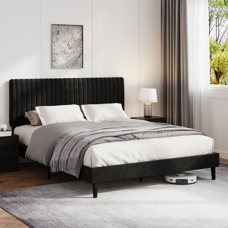 Upholstered Velvet Bed, 150x200, Black
