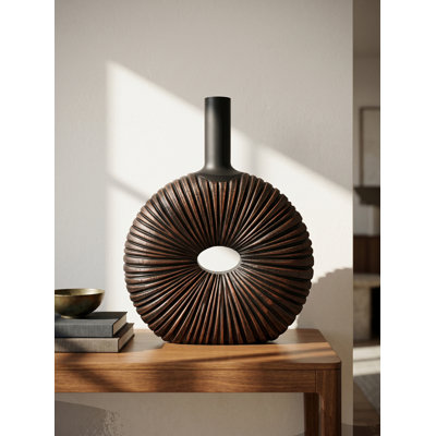 24" Dark Brown Sunburst Disc Polyresin Table Vase