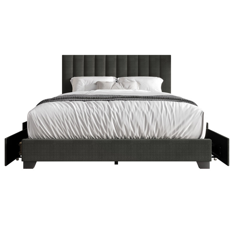 Kocis Upholstered Storage Platform Bed, King, Charcoal Gray