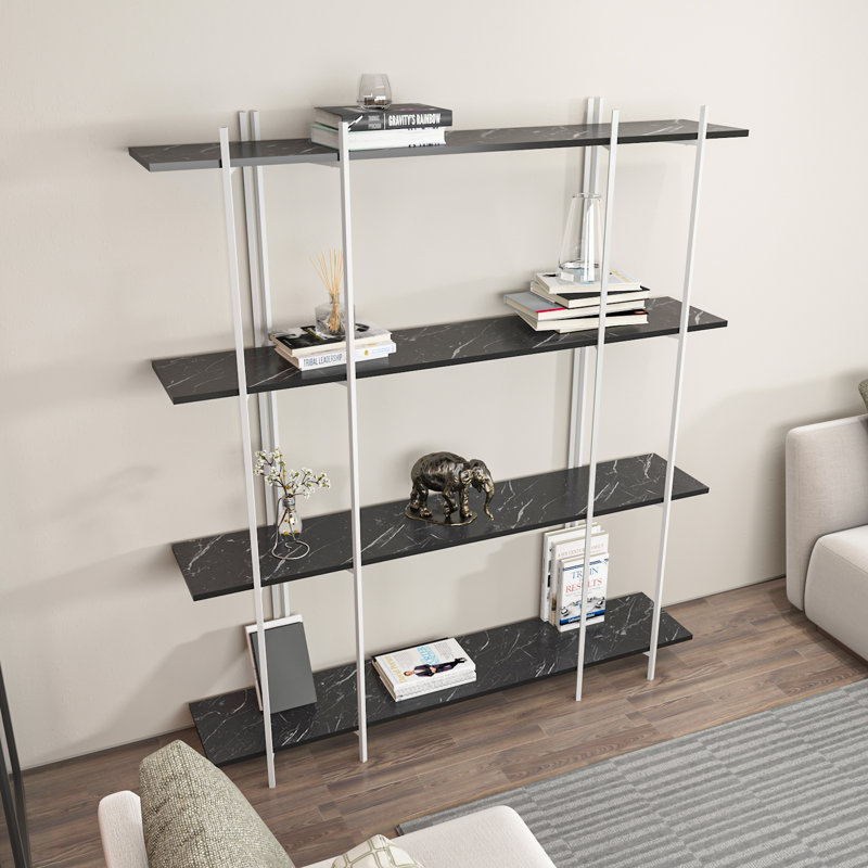 Assia 180cm H x160cm W Standard Bookcase, White, Black