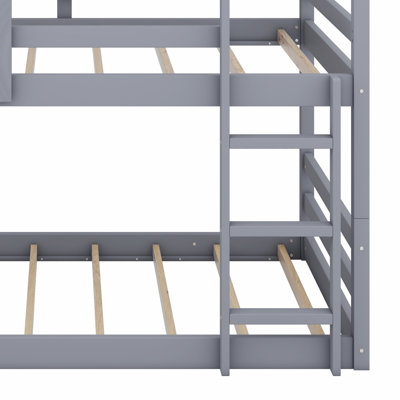 Triple Wood Detachable Bunk Bed - 2 Built-In Ladders And Safety Guardrails