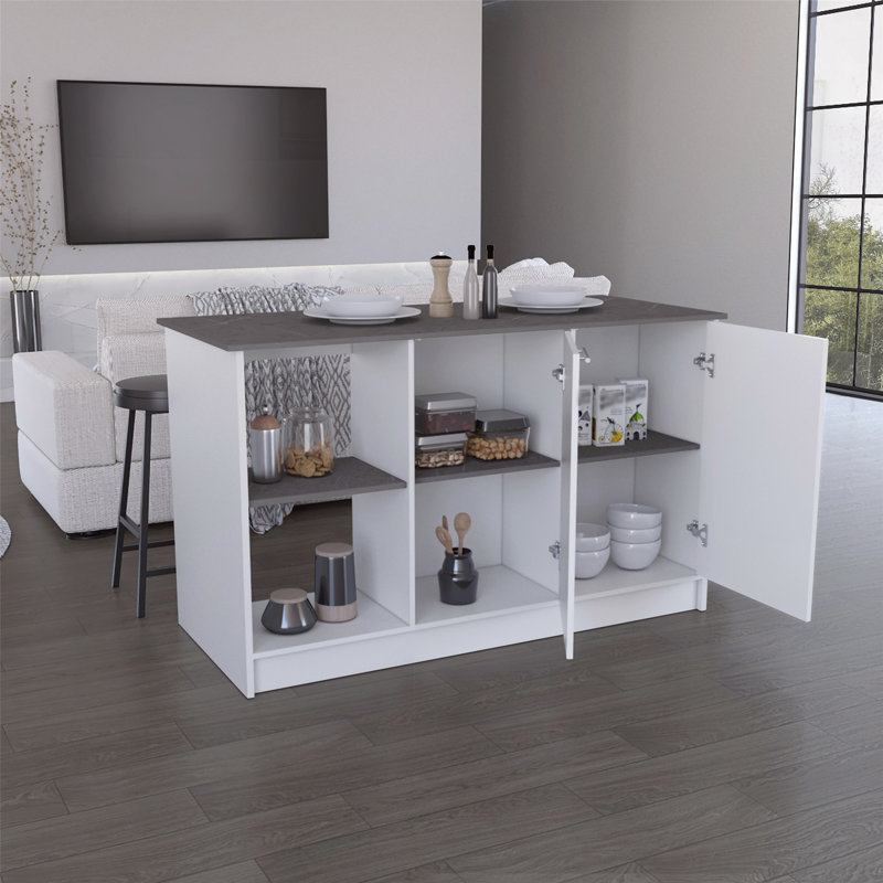 Îlot de cuisine polyvalent avec rangement abondant et comptoir pratique, Black/White