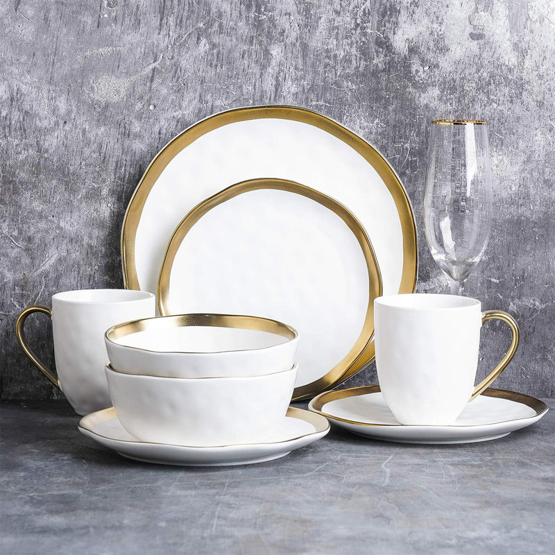 Stone Lain Florian Porcelain 16 Piece Dinnerware Set, Service for 4, White, White
