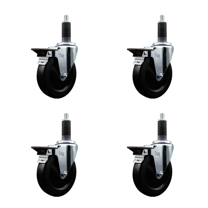 Ensemble de roulettes extensibles en caoutchouc dur pivotant de 1-1 / 8 po avec frein SCC