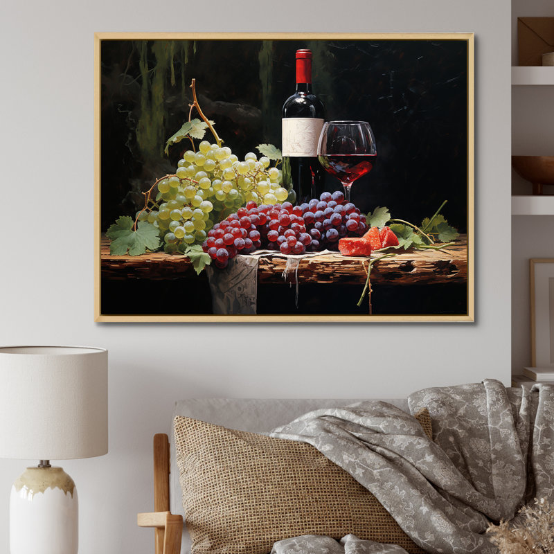 Cabernets Calm II sur toile, Cadre naturel flottant, H 24 po x l 32 po x P 1 po