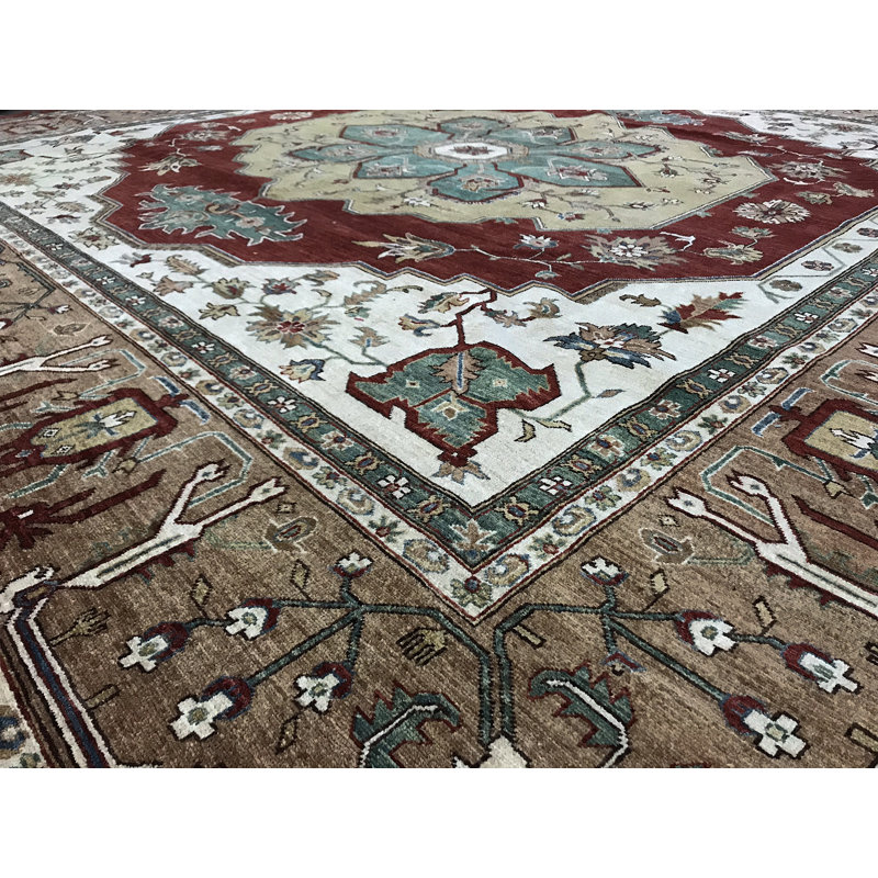 Wool Oriental Area Rug in Red/White/Brown/Gray