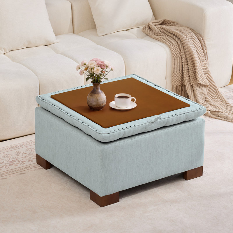 29.5’’ Wide Upholstered Tufted Square Storage Ottoman, Blue