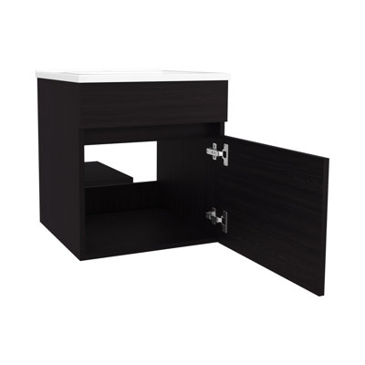 Meuble-lavabo flottant mural simple, porte simple, lavabo intégré, H 20 po x l 17,5 po, P 17,5 po