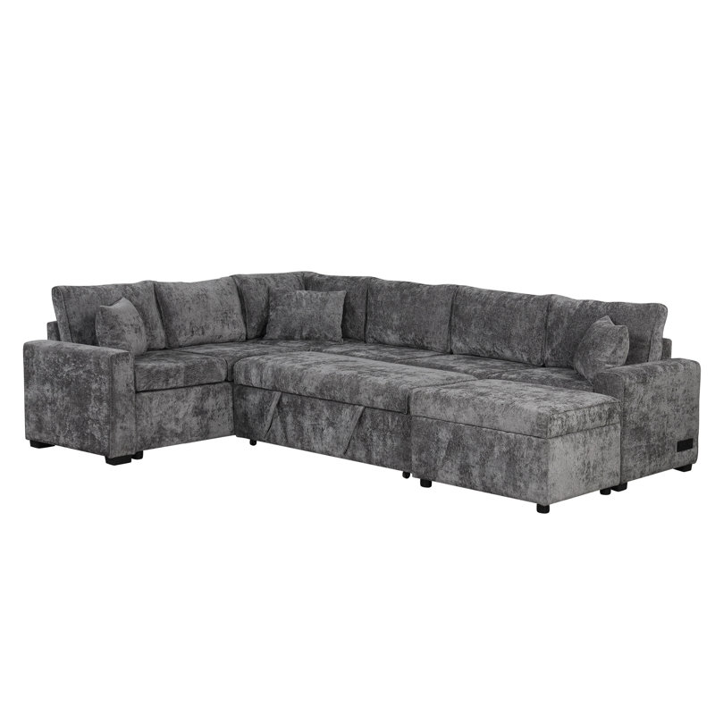Divan-lit modulaire avec canapé-lit de rangement de 112,2 po, Gris chenille