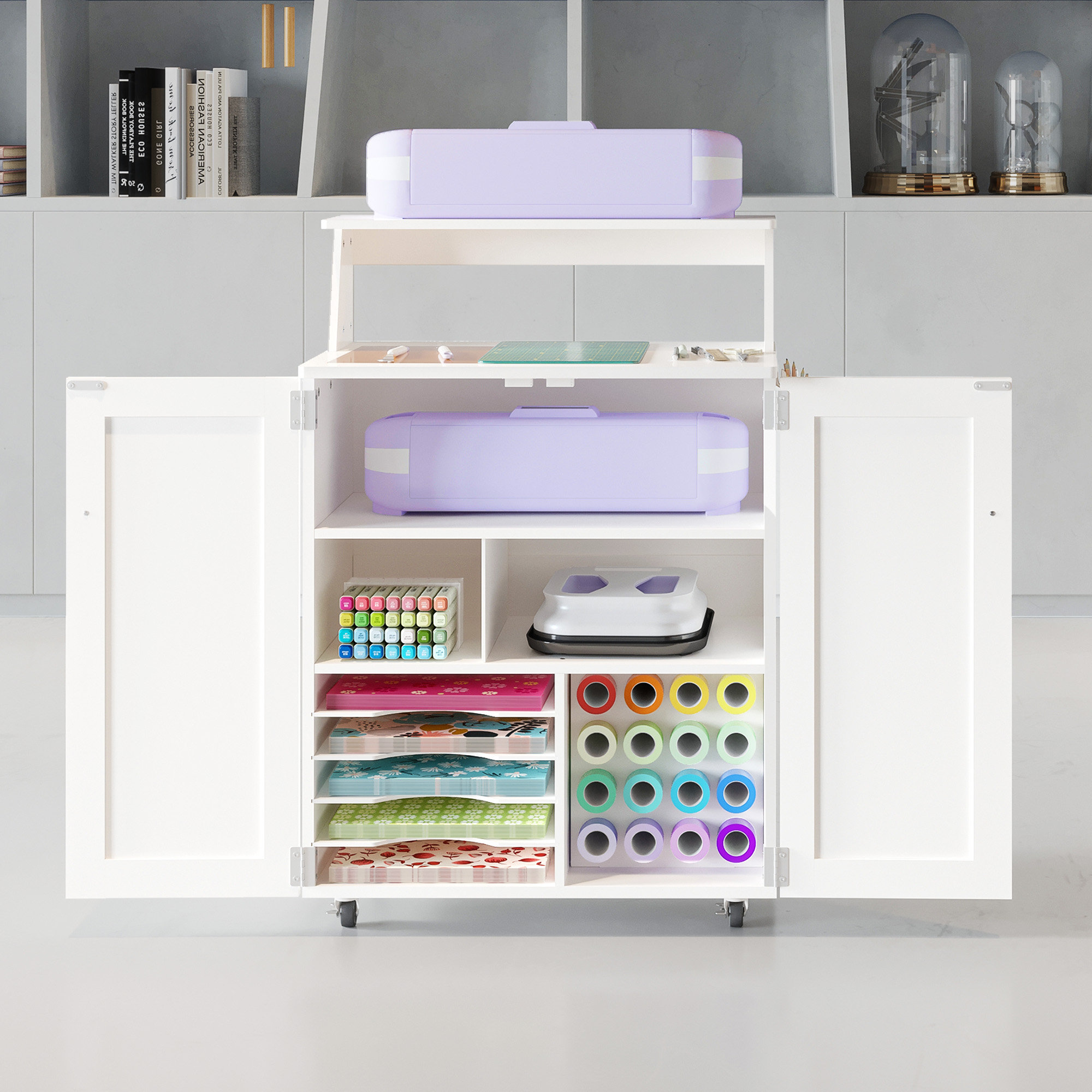 Ackitry 24.4'' x 14.8'' Crafting Storage Cabinet with Wheels | Wayfair