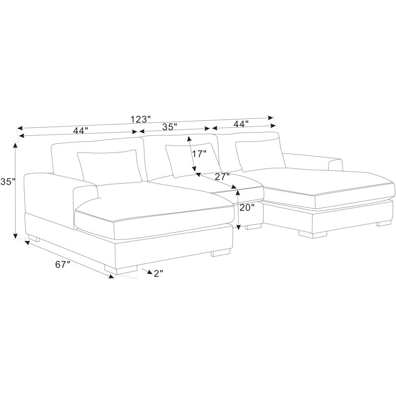 Canapé modulaire 3 pièces Marabe, Velours côtelé gris