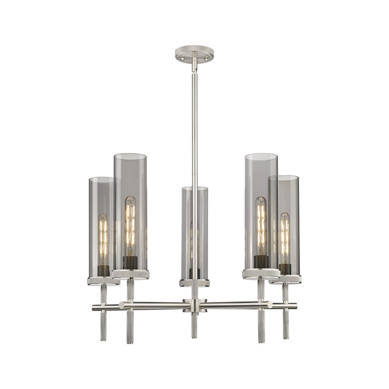Lustre suspendu 5 lumières 12 po Lincoln, Plaqué couleur fumée, Nickel satiné