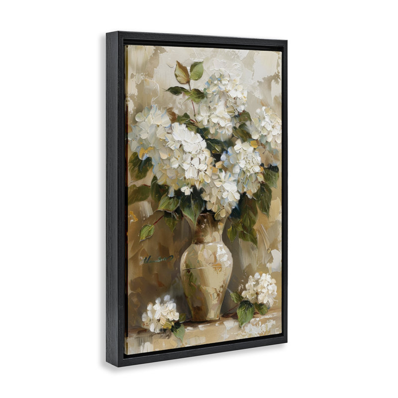  Vintage White Hydrangeas Canvas by LSR Design Studio, Cadre flottant noir de jais, H 25 po x l 17 po
