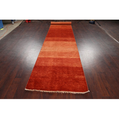 Tapis de couloir unique en laine noué à la main 3 pi 1 po x 16 pi 6 po New Age