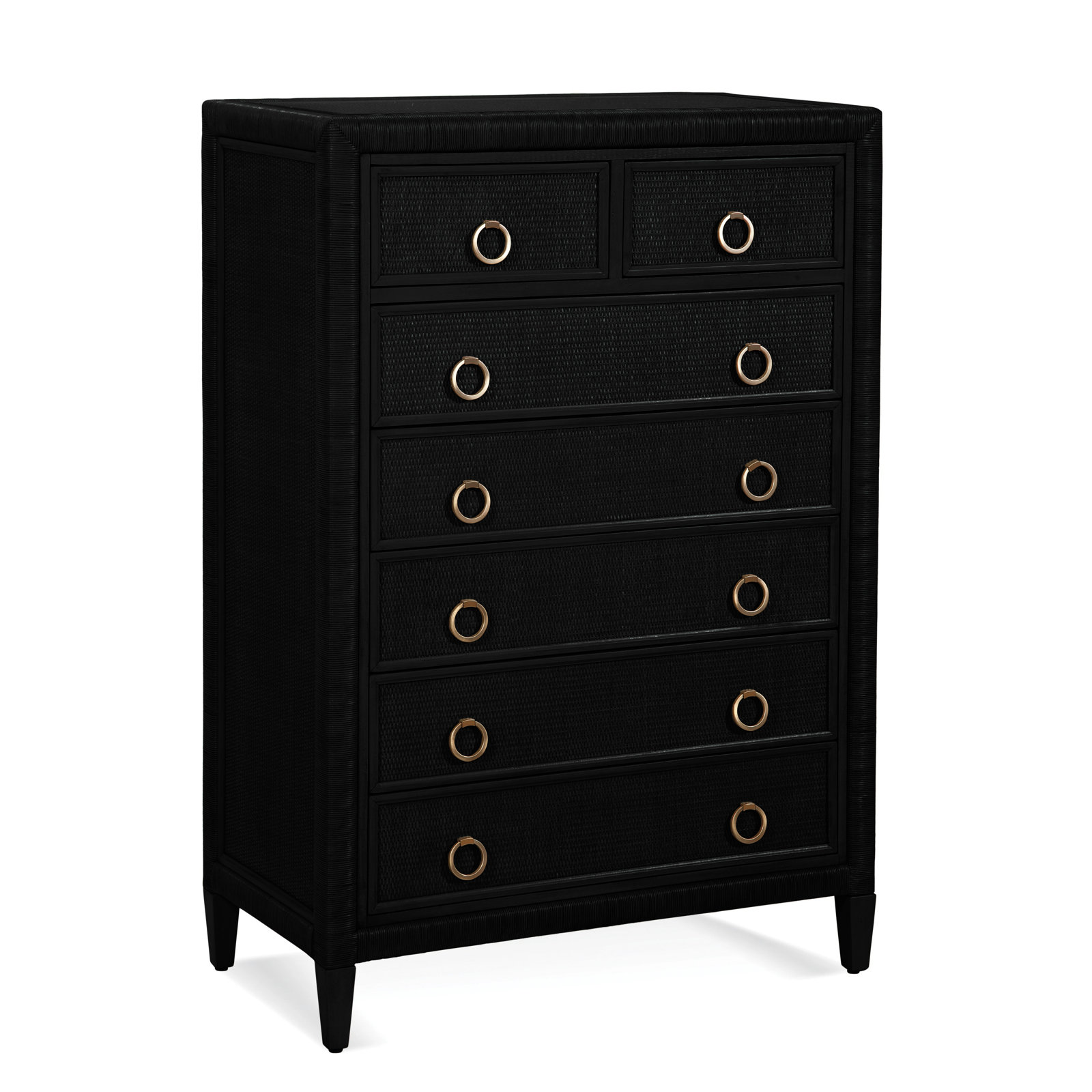 Warwick 38" Wicker Dresser, Black, Satin Brass