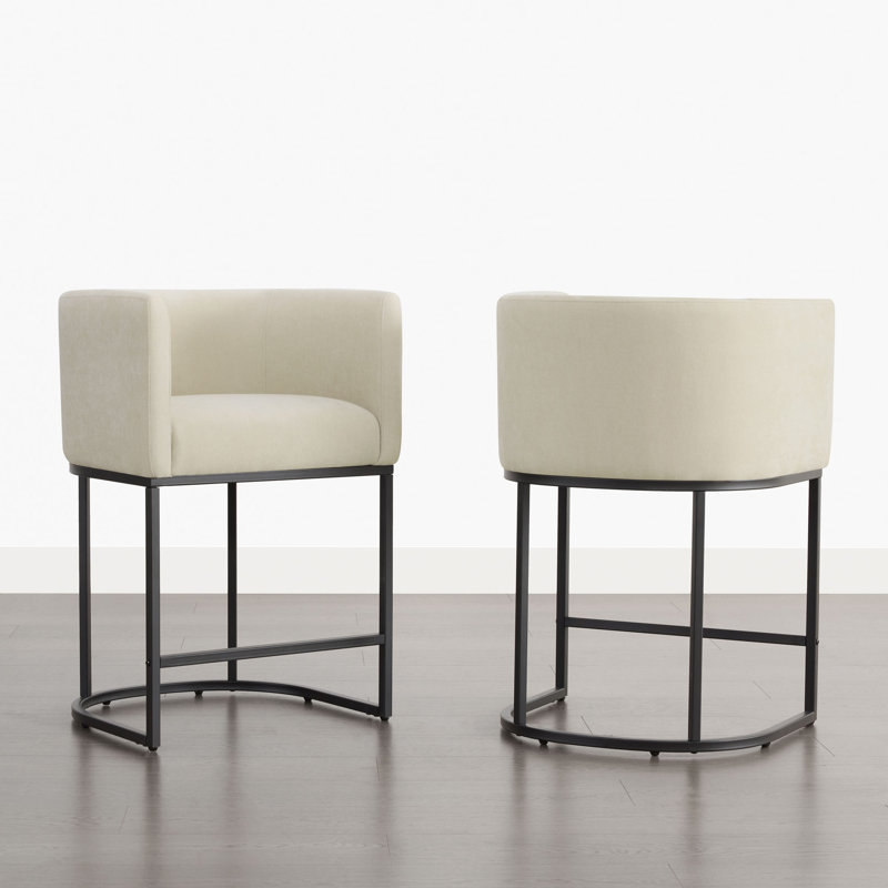 Upholstered Counter Stool with Metal Frame, White