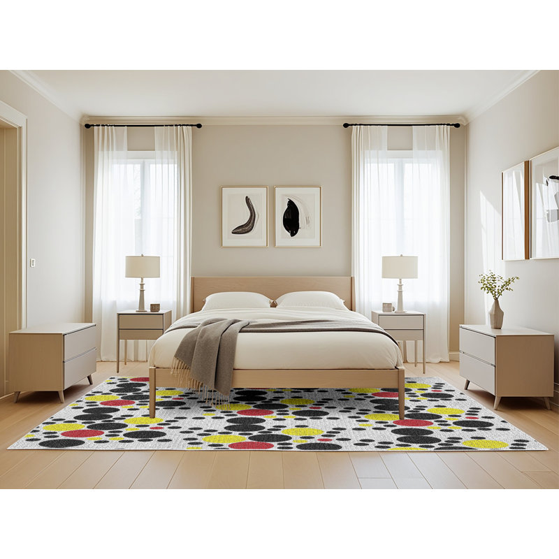 Tapis noir/jaune tissé à la machine, Rectangle 5 pi x 8 pi