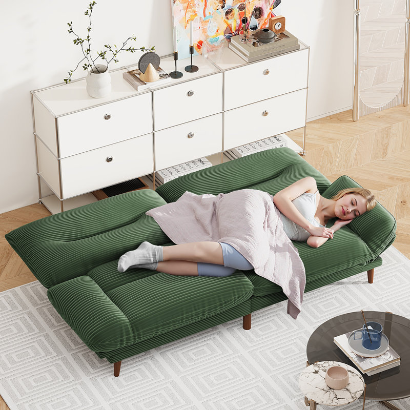 65" FUTON And FUTON Bed, Green Corduroy
