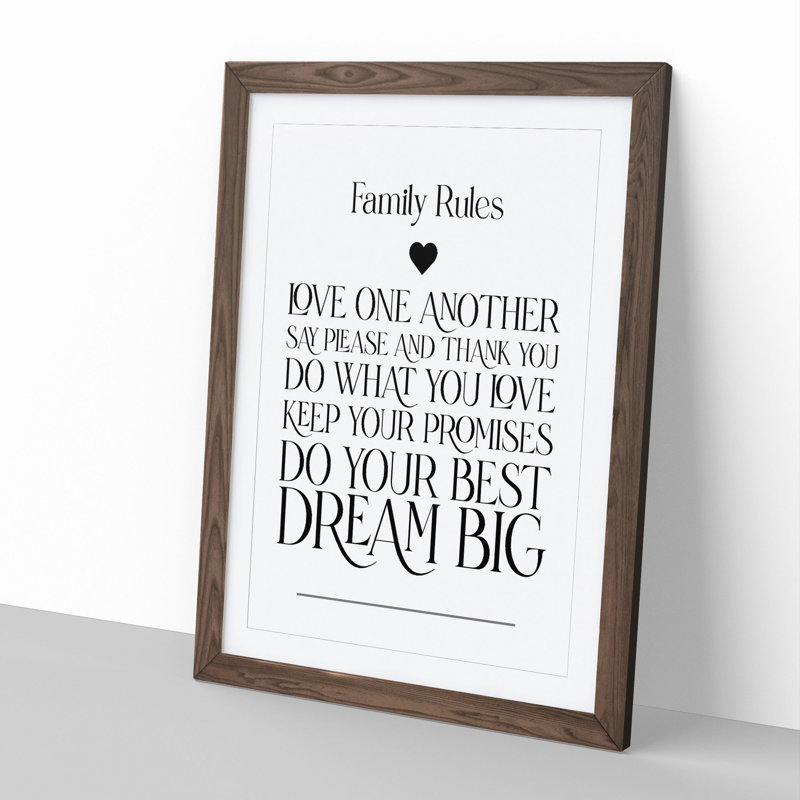 Family Rules V2 - Picture Frame Typography, Walnut, 90cm H x 65cm W x 2cm D