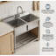 Évier utilitaire 42 po x 22 po en acier inoxydable - Double cuve avec robinet rétractable, eau chaude et froide - Pour la cuisine, la lessive, le garage et le sous-sol