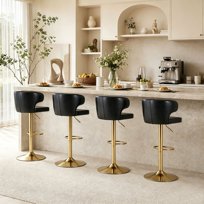Ensemble de 4 tabourets de bar pivotants réglables en hauteur Classic, Noir et or, 4