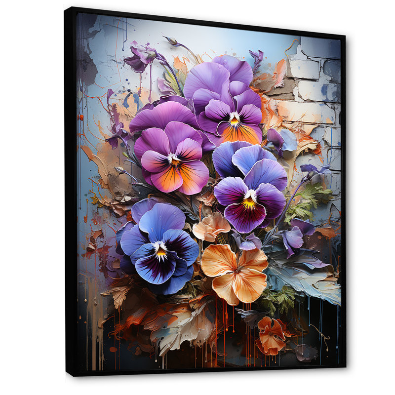 Pensées tropicales de couleur oasis urbaine, Cadre flottant noir, 32" H x 24" W