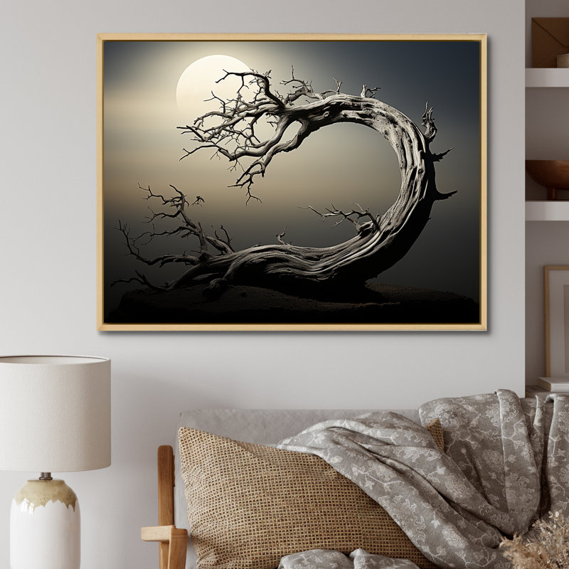 «Japon surréaliste Bonzai Serpentine Solitude I» sur toile, Cadre naturel flottant, H 16 po x l 32 po x P 1 po