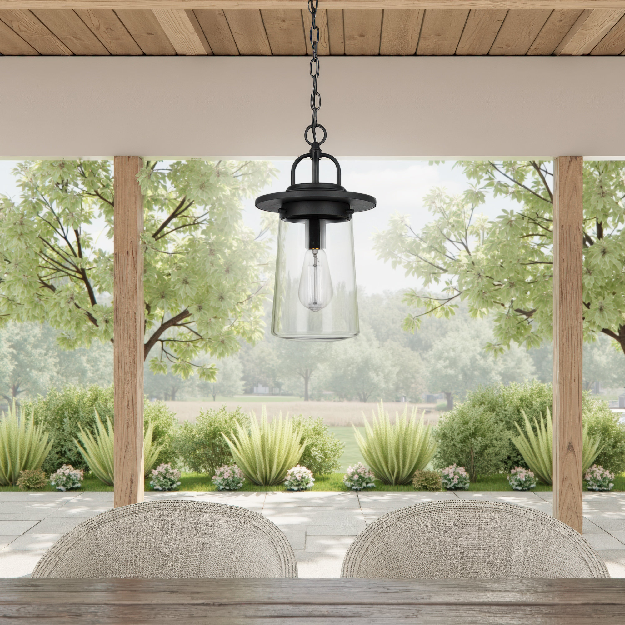 Daire Outdoor Metal Hanging Lantern, Black