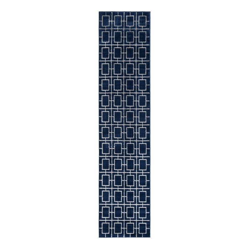 Tapis bleu marine / argent Glam, Tapis de couloir 2 pi 7 po x 12 pi
