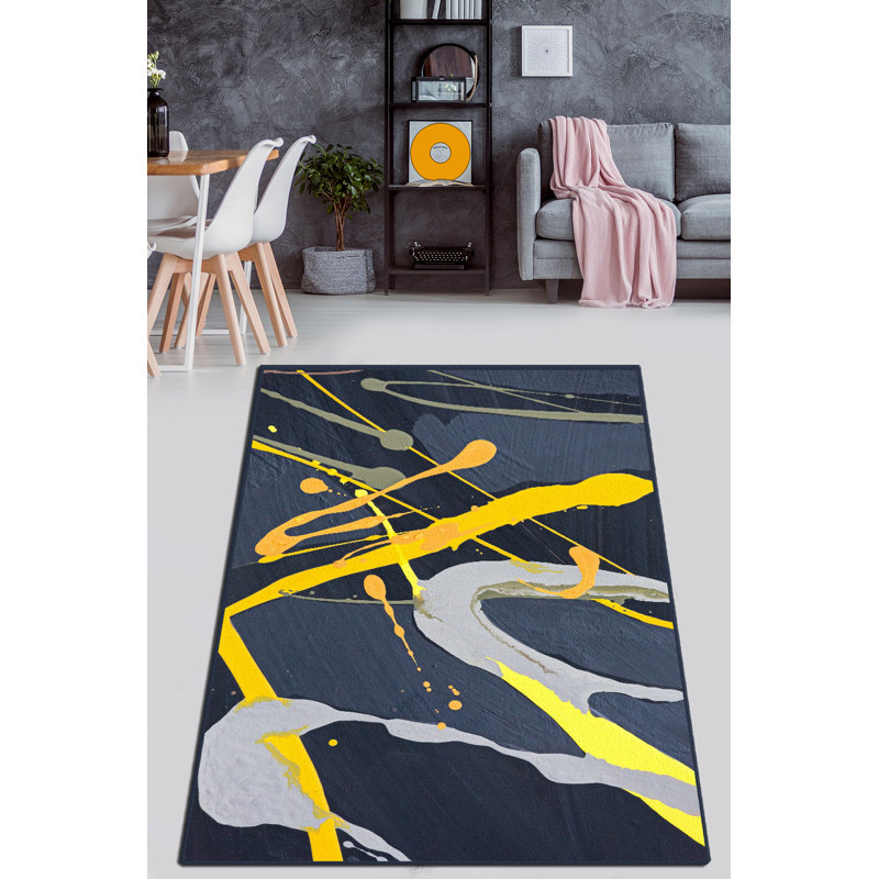 High-Quality Area Rug, 3.3 x 5.2 ft, 100% Polyester, 0.2 in Pile Height | Antibacterial, Non-Slip Felt Dot Underside | Machine Washable at 86°F, Easy Care | Perfect for Living Room, Bedroom, and Hallways