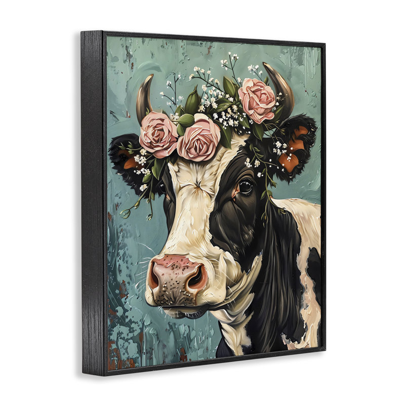 «Rose Crown Cow», estampe numérique, design par LSR Creative Studio, H 14 po x l 11 po, Giclée encadrée noir minuit
