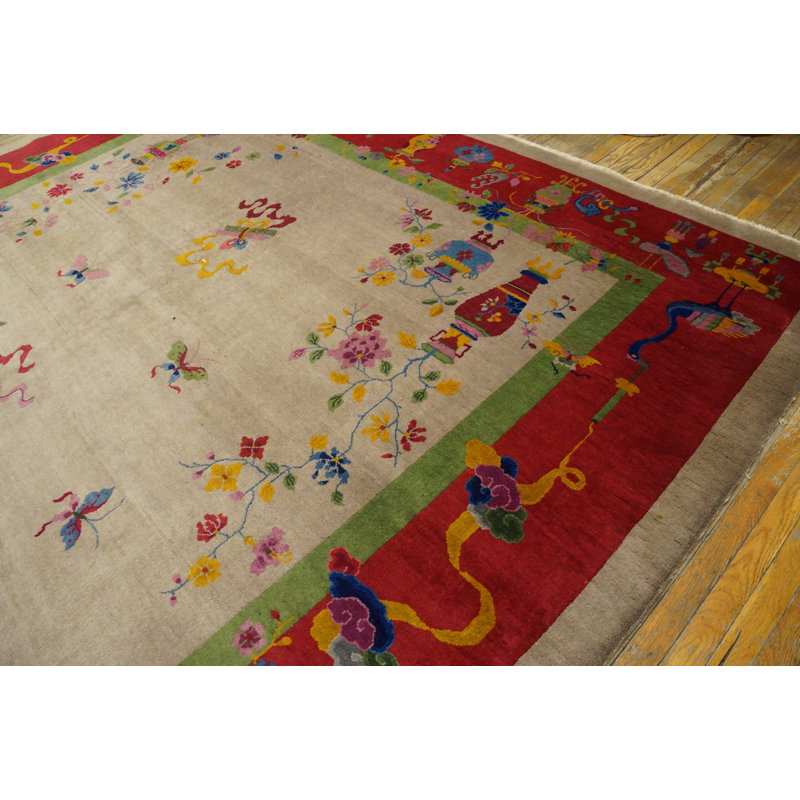 Tapis gris antique en laine Art Deco