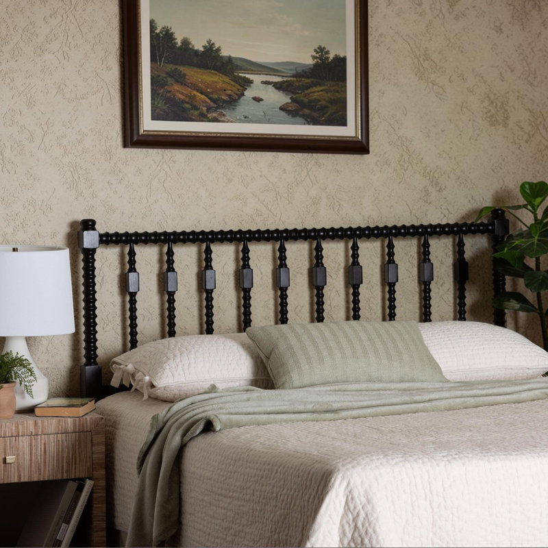 Liasonya Rotating Spindle Headboard - Handcrafted Wooden Panel With Ornamental Spoke Layout, Full, Black, Black