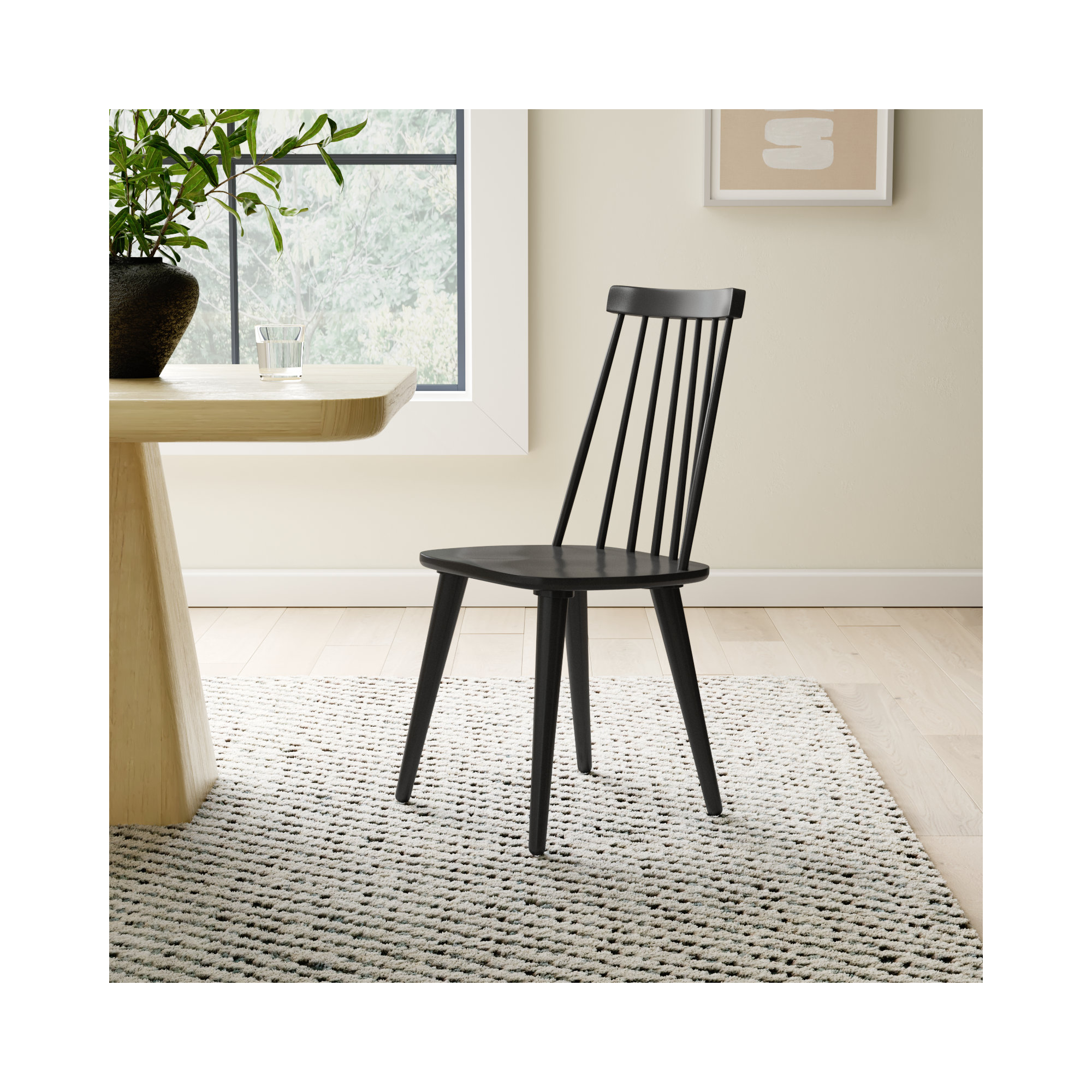 Rolde Solid Wood Side Chair, Matte Black