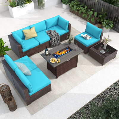 Caydin Wicker 6 - Person Modular Patio Conversation Set with Cushions