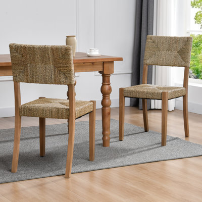 21" Wide Rustic Farmhouse Style Solid Wood Woven Back Ratten Dining Chair Set