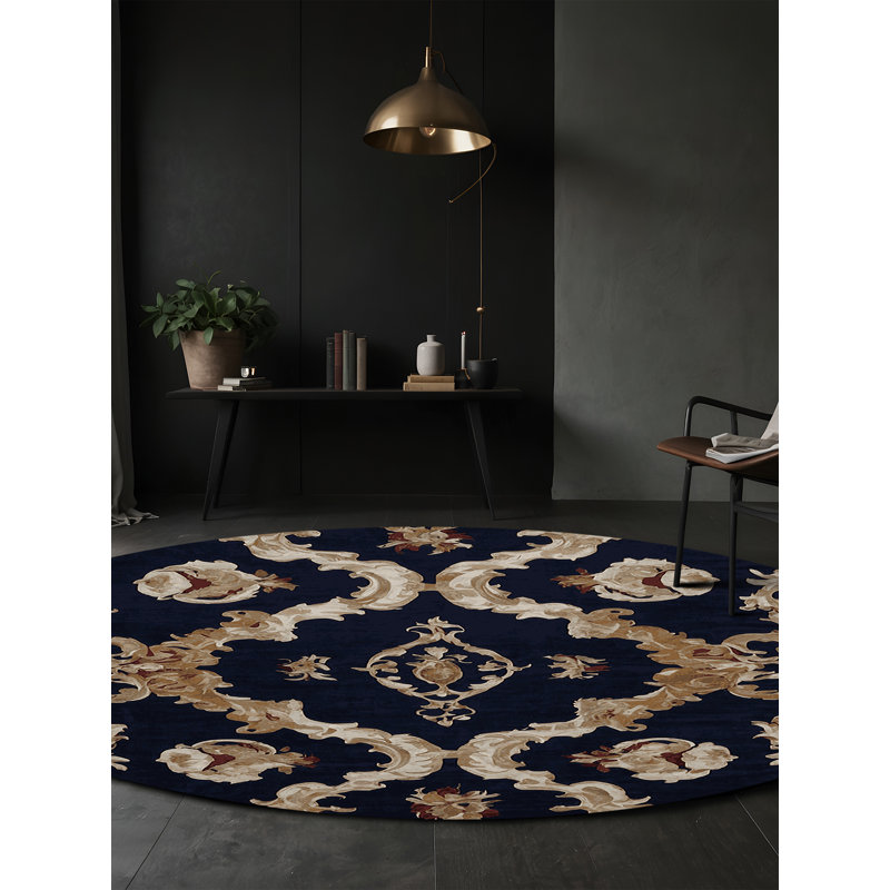 Machine Washable Gray Area Rug, Round 3'