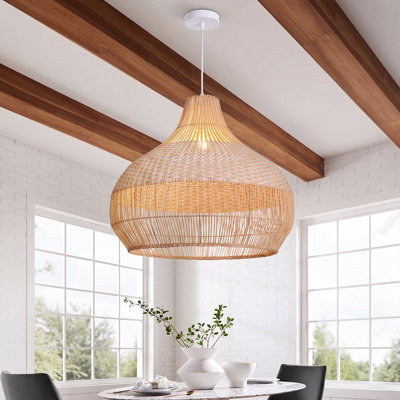 Calpella - Luminaire suspendu en rotin naturel et blanc