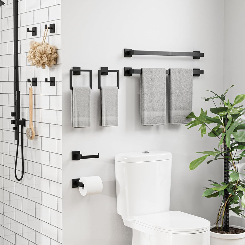 10-Piece Matte Black Bathroom Hardware Set with Towel Bars, Towel Rings, Toilet Paper Holders and Robe Hooks, SUS304 Stainless Steel