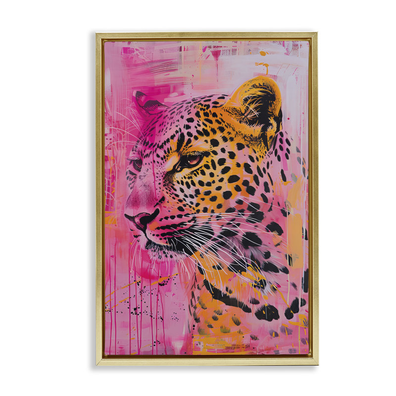 Cadre flottant vibrant guépard mauve et orange, design par LSR Design Studio, H 31 po x l 21 po