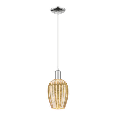 Downtown Urban - Preston - 1 Light 6" Flute Shade Cord Hung Mini Pendant - Brushed Brass Finish - Clear Shade