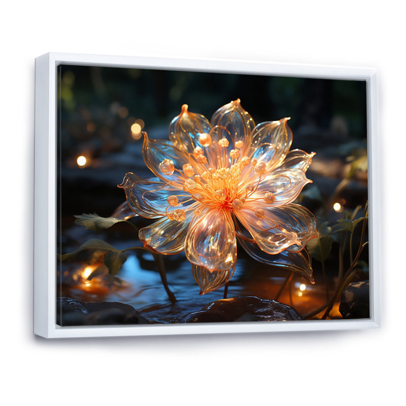 Fleurs de cristal pêche - impression, Cadre flottant blanc, H 30 po x l 40 po x P 1,5 po