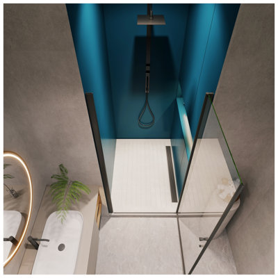 Matte Black Pivot Shower Door - Universal 1/4" Tempered Glass Enclosure with Wide Adjustment & Anti-Leakage System