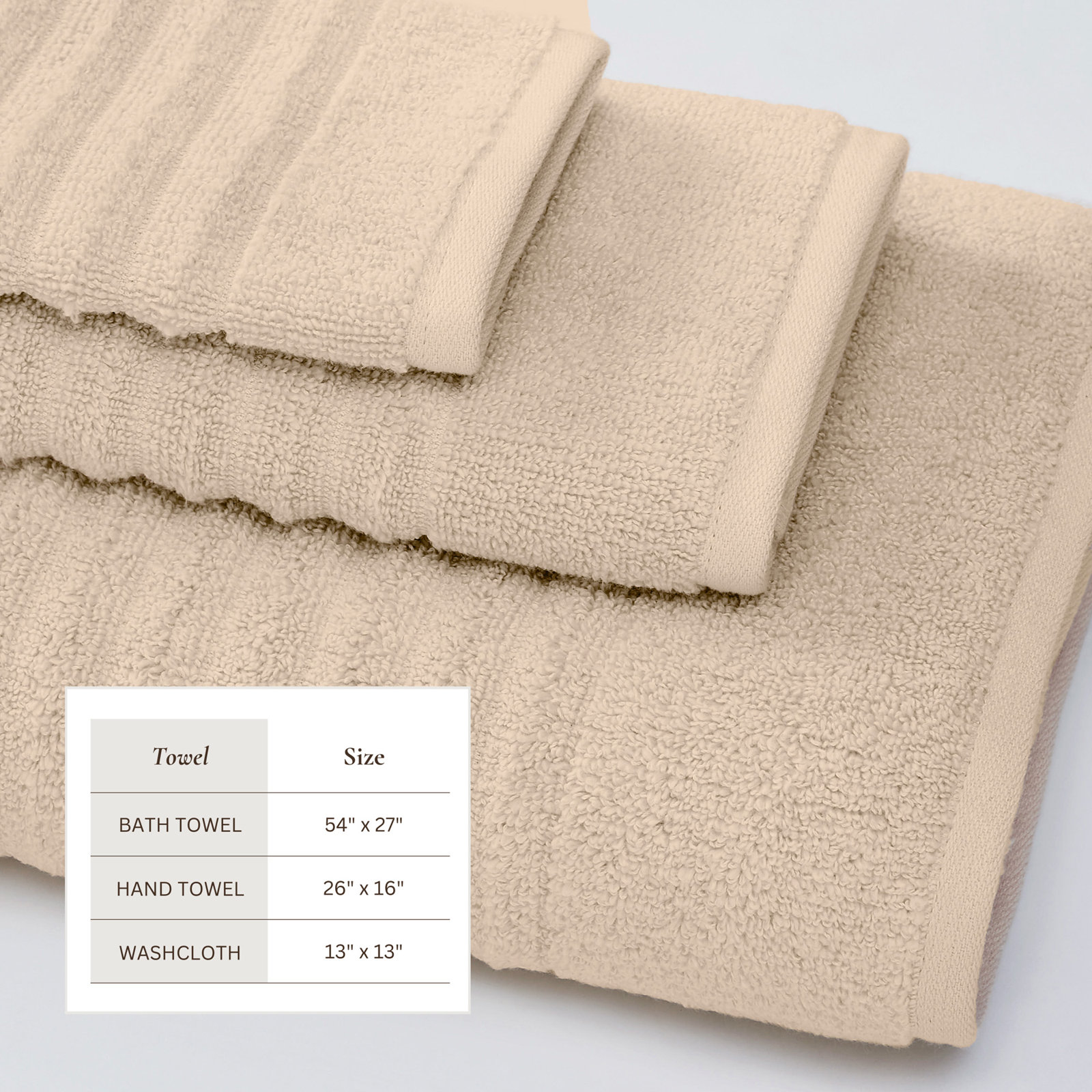 Zero-Twist Cotton Ribbed Hand Towels, Dune, 6 Piece Towel Set