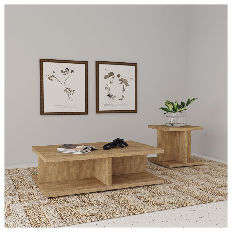 Metron Mango 2-Piece Coffee Table Set with Open Storage, Engineered Wood, Contemporary Rectangular Design