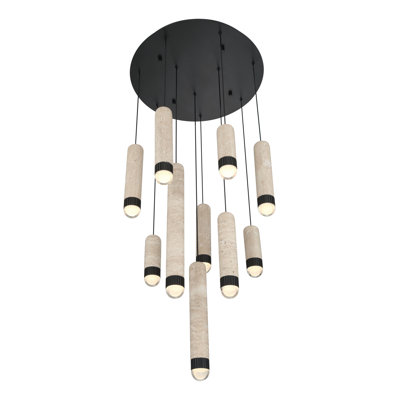 Lustre, 10 lumières, 22 po, noir mat, travertin
