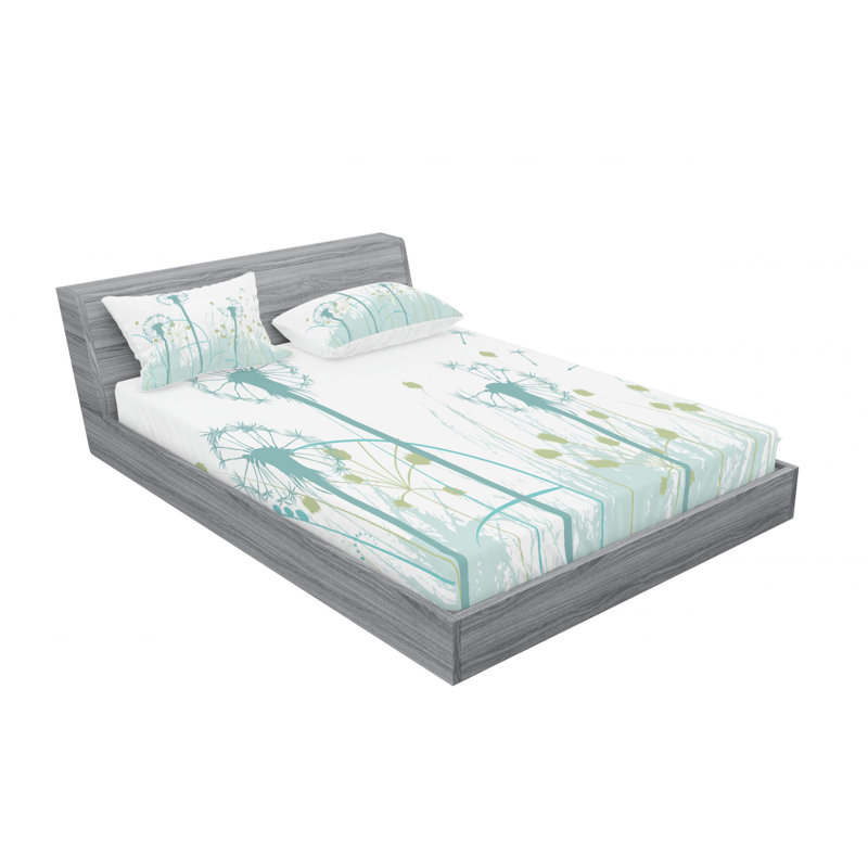 Dandelion Microfiber Floral Sheet Set, Full/Double Sheet Set with Fitted Sheet